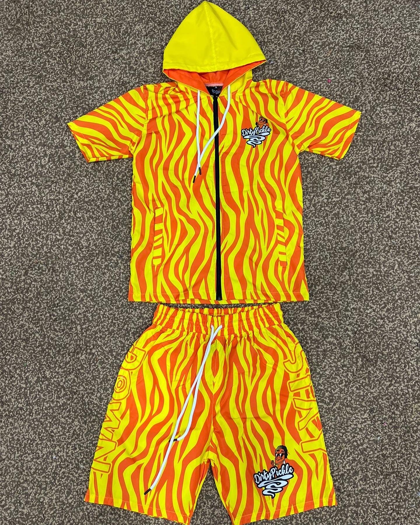 Wavy hoodie shorts sets