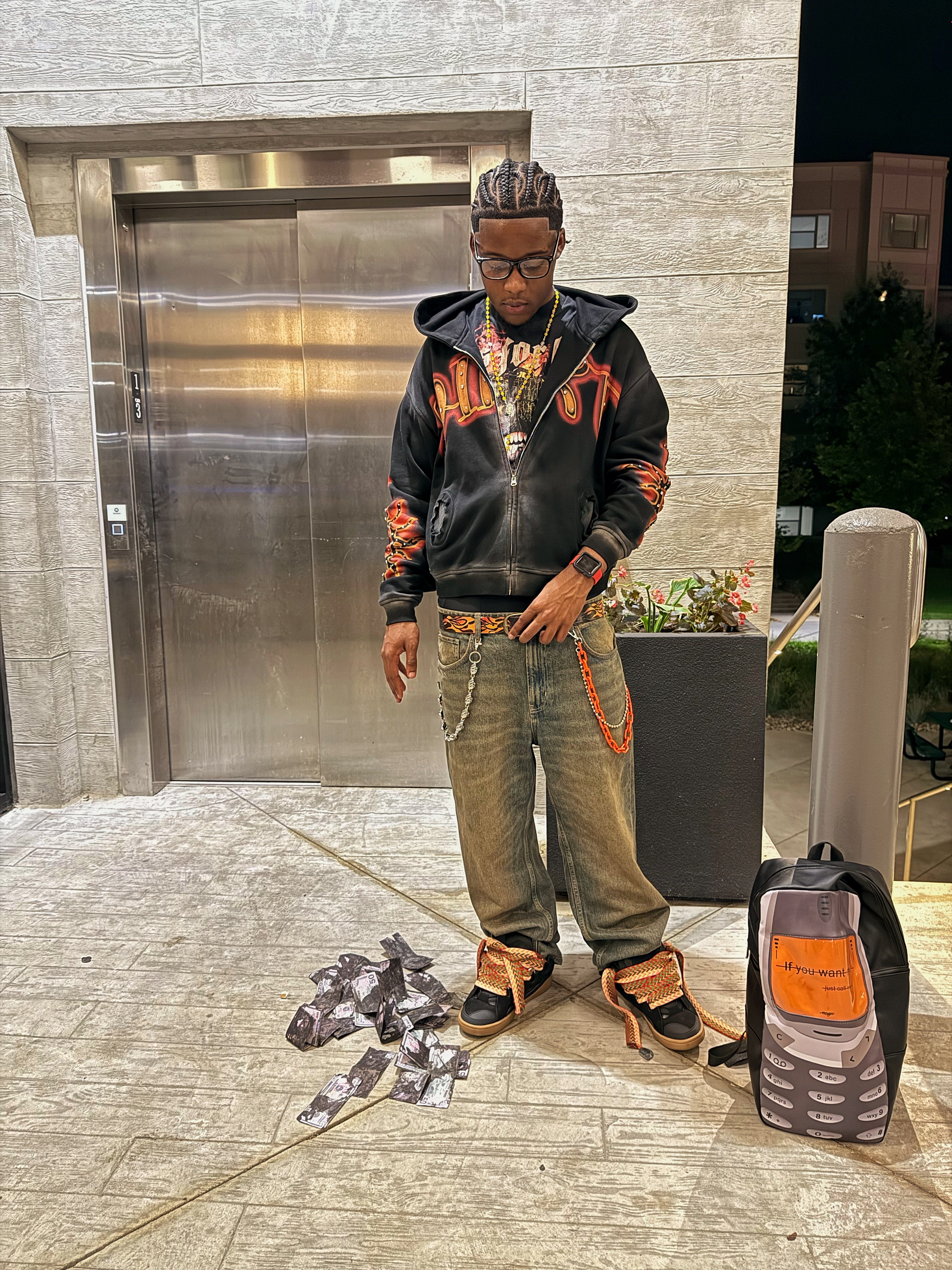 Black Dirty Flame Zip Up Jacket