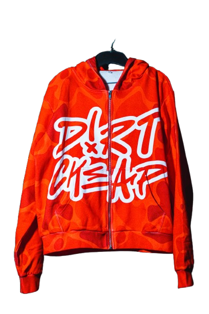 RED CAMO ZIP UP HOODIE
