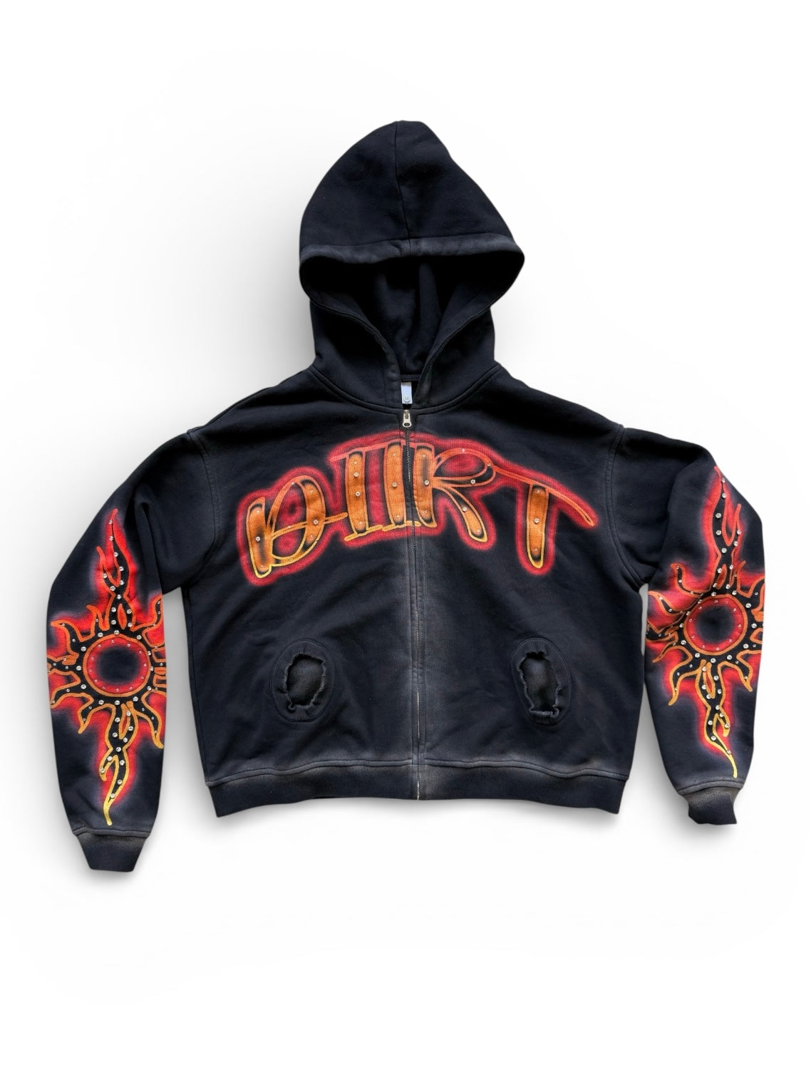 Black Dirty Flame Zip Up Jacket